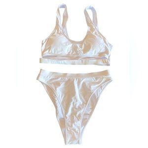 Boho white high cut high waist bikini bachelorette sexy swimsuit XL NWT